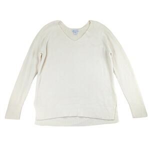 Athleta Hanover Refined V-neck Sweater Side Slit Cream Knit Ribbed Medium 882541